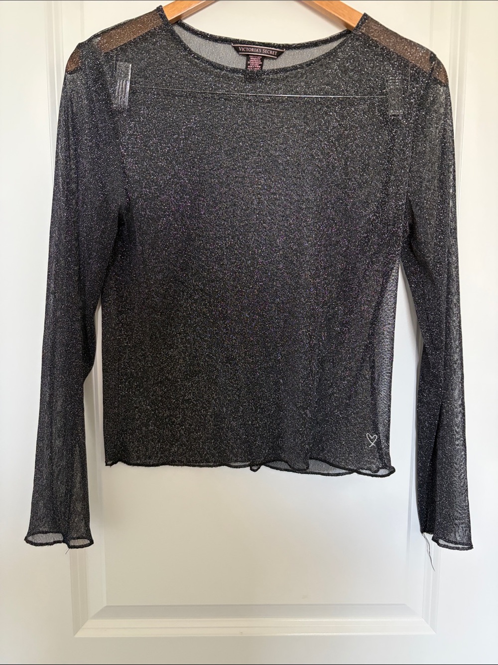 Victoria's Secret Black Metallic Sheer Long Sleeve Top